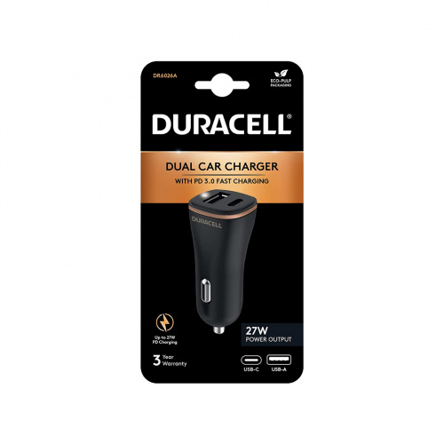 Автомобильное зарядное устройство Duracell DR6026A 27W PD USB-A & USB-C Черный фото 3