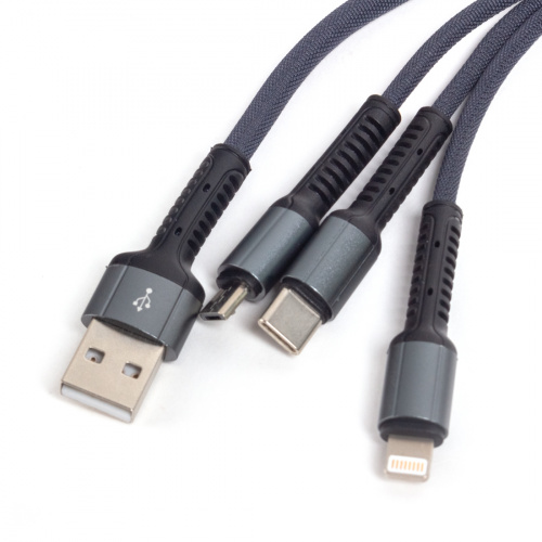 Интерфейсный кабель LDNIO 3 in 1 LC93 3.4A Nylon 1.2м Серый фото 2