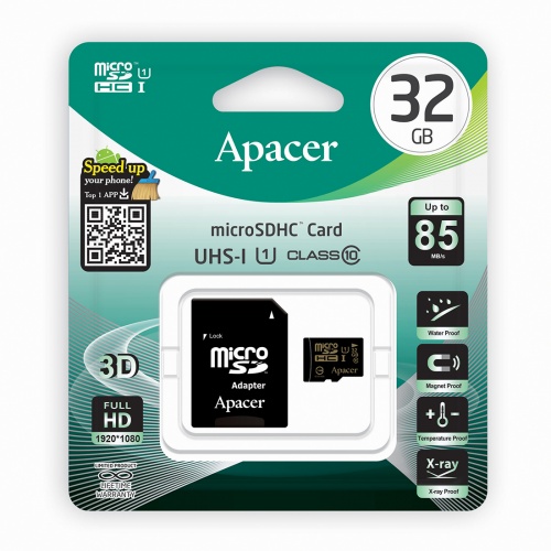 Карта памяти Apacer AP32GMCSH10U1-R 32GB + адаптер фото 3