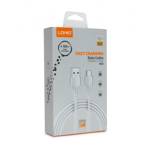 Интерфейсный кабель LDNIO Lightning LS543 3м 2,1A Белый фото 4