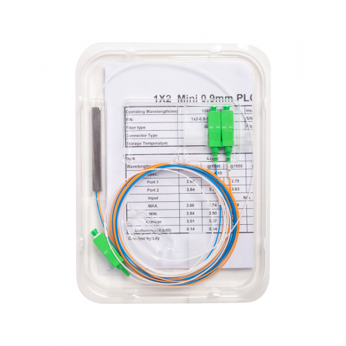 Сплиттер оптоволоконный PLC А-Оптик 1х2 SC/APC 1,5m SM