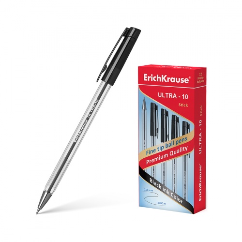 Ручка шариковая ErichKrause® ULTRA-10, цвет чернил черный (в коробке по 12 шт.) фото 2