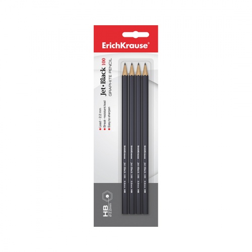 Блистер чернографитных шестигранных карандашей ErichKrause® Jet Black 100 HB (4 карандаша) фото 2