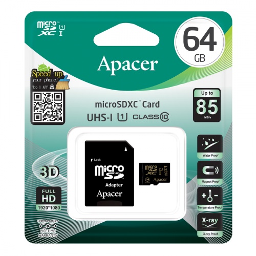 Карта памяти Apacer AP64GMCSX10U1-R 64GB + адаптер фото 3