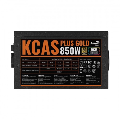 Блок питания Aerocool KCAS PLUS GOLD 850W RGB фото 4
