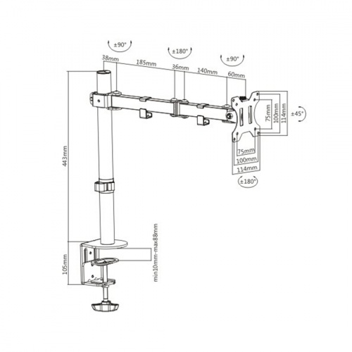 Настольный кронштейн Brateck LDT12-C012N для 1 монитора (13"-32") фото 4